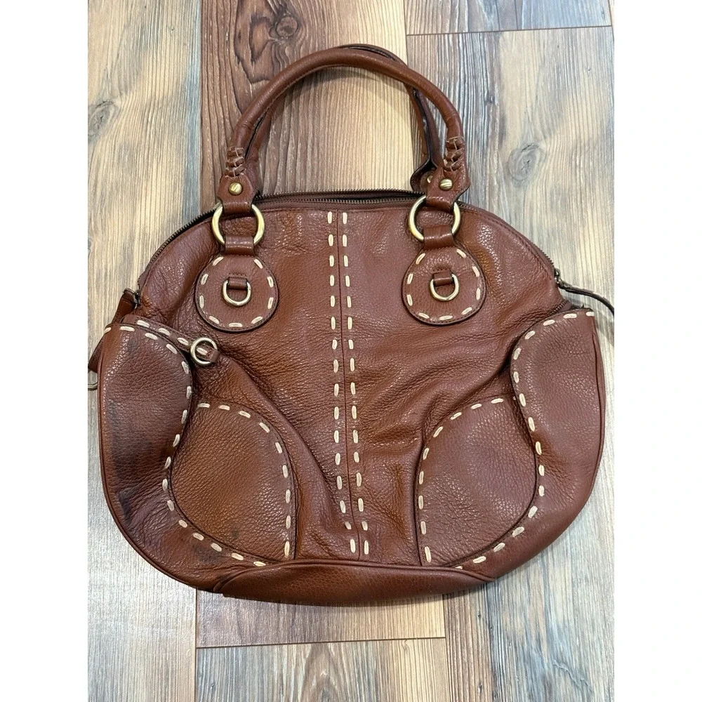 Cromia Genuine Leather Hobo Shoulder Bag With Embroidery Accents 12.5x17